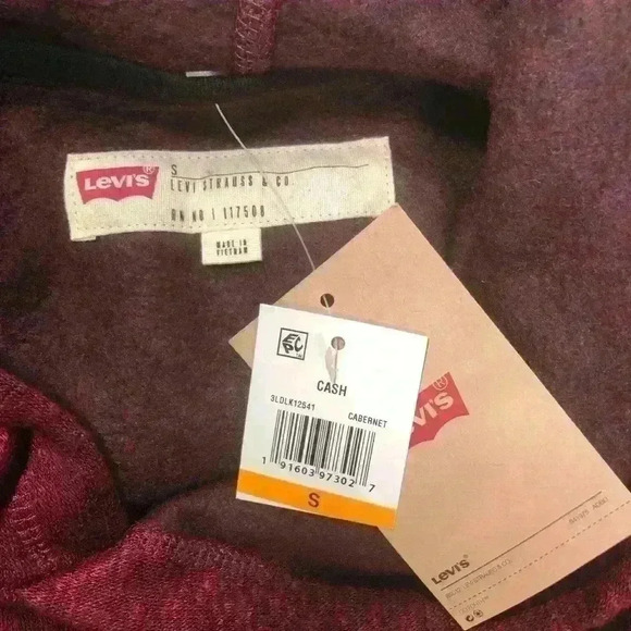 Levi’s Men’s Carbernet Red Heathered Long Sleeve Hoodie Kangaroo Pocket Small - Picture 9 of 12